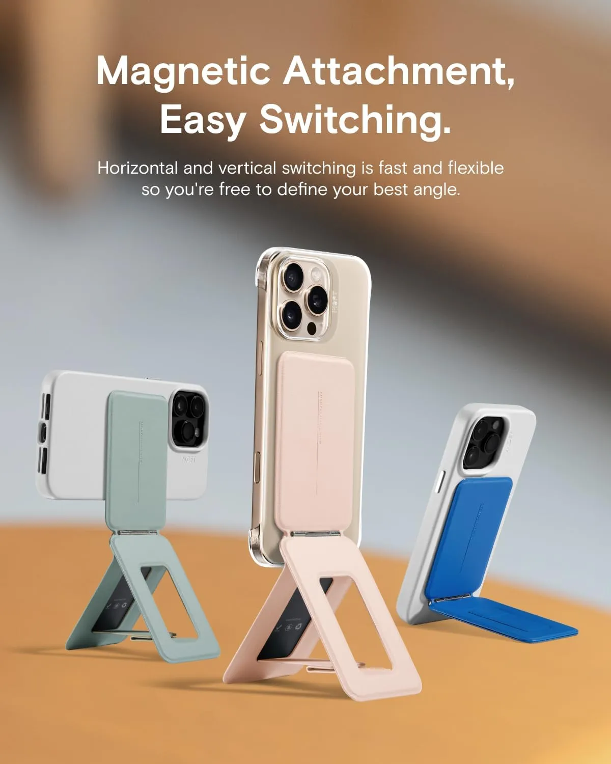 MOFT Phone Stand, Magnetic Phone Tripod Stand Stain-Resistant MOVAS Leather & Angle Adjustment & Strong Magnets Tripod for iPhone 16/15/14/13/12 (Included Metal Ring)-Cement