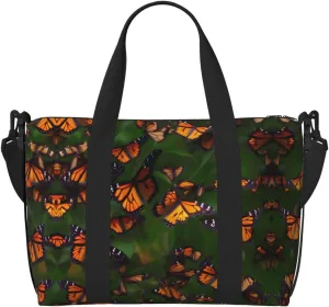 Monarch Butterflly Print Tote Crossbody Travel Bag with Zip Casual Handbag for Weekend Trips and Gym Shopping, Black, One Size, Travel Tote
