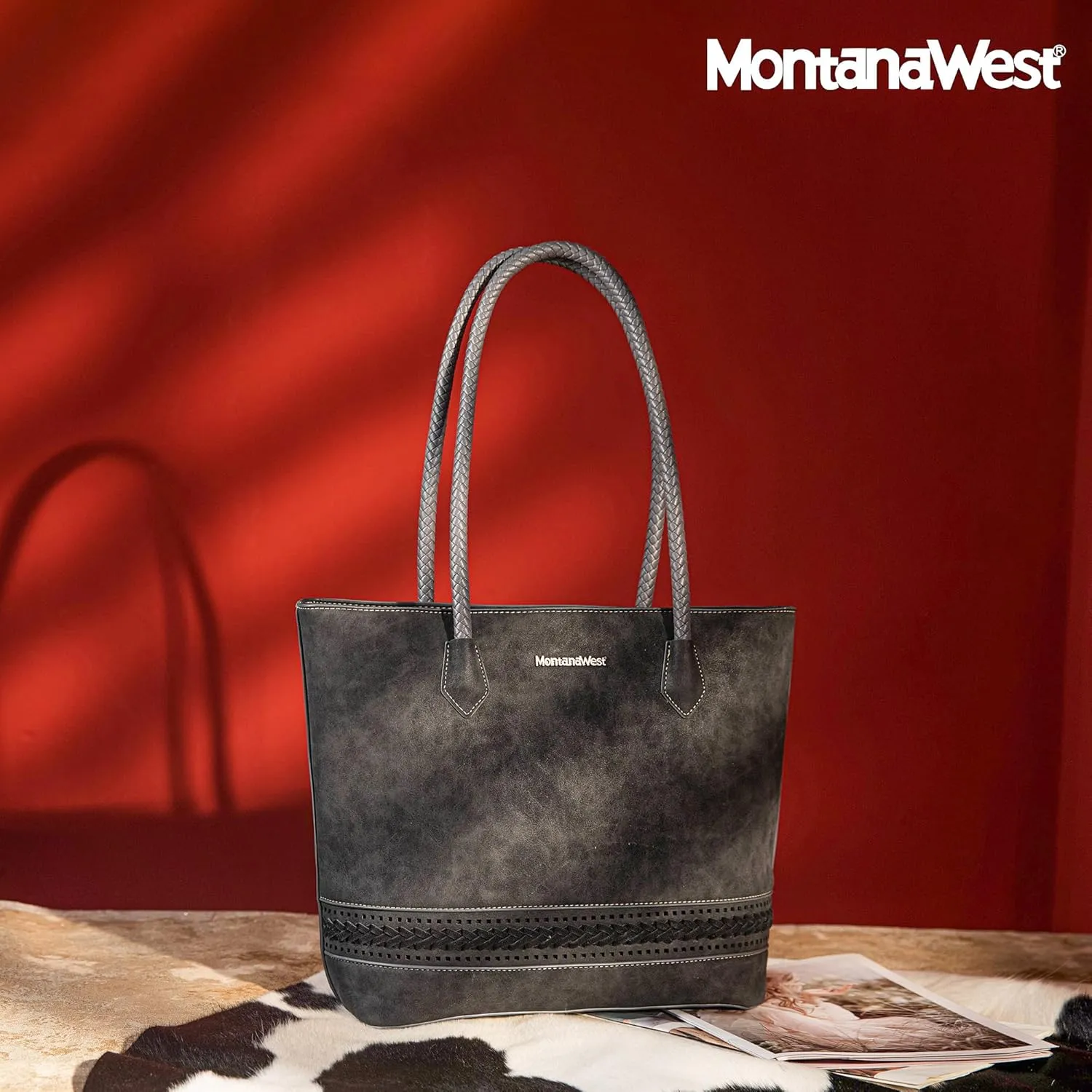 Montana West Woven Tote Bags for Women Medium Purses and Handbags with Concealed Carry Back Zipper Pocket