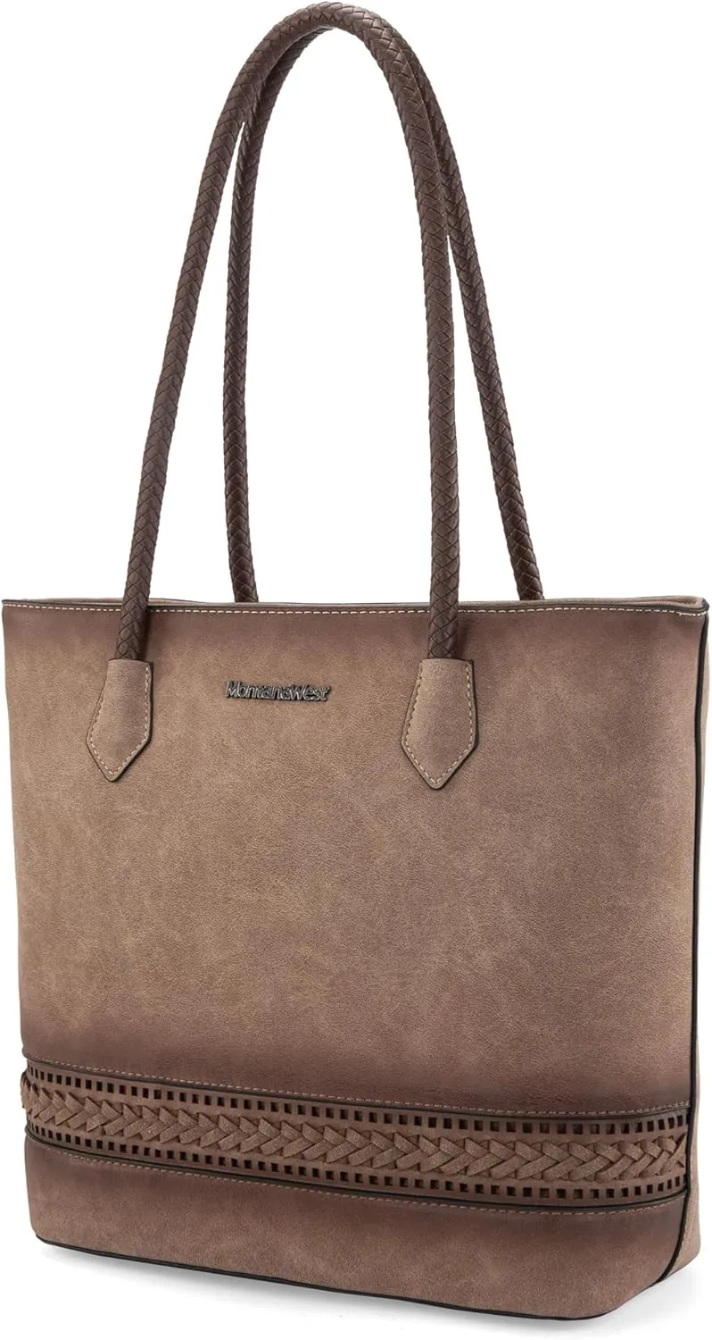 Montana West Woven Tote Bags for Women Medium Purses and Handbags with Concealed Carry Back Zipper Pocket