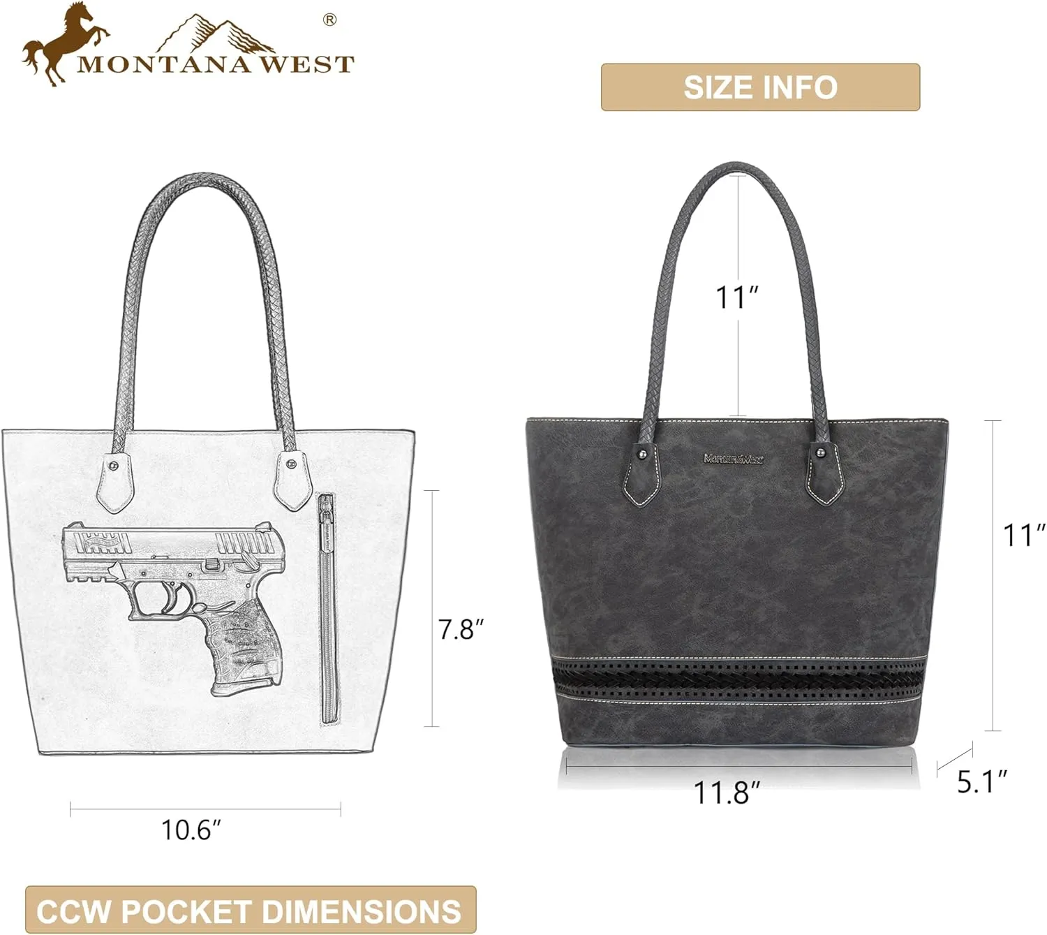 Montana West Woven Tote Bags for Women Medium Purses and Handbags with Concealed Carry Back Zipper Pocket