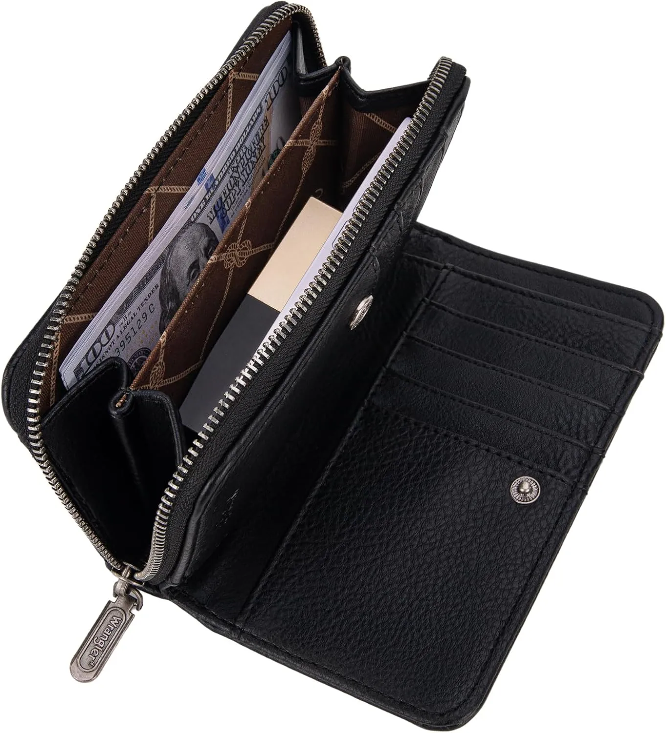 Montana West Wrangler Large Capacity Wallets Women with Wristlet and Metal Smooth Zipper