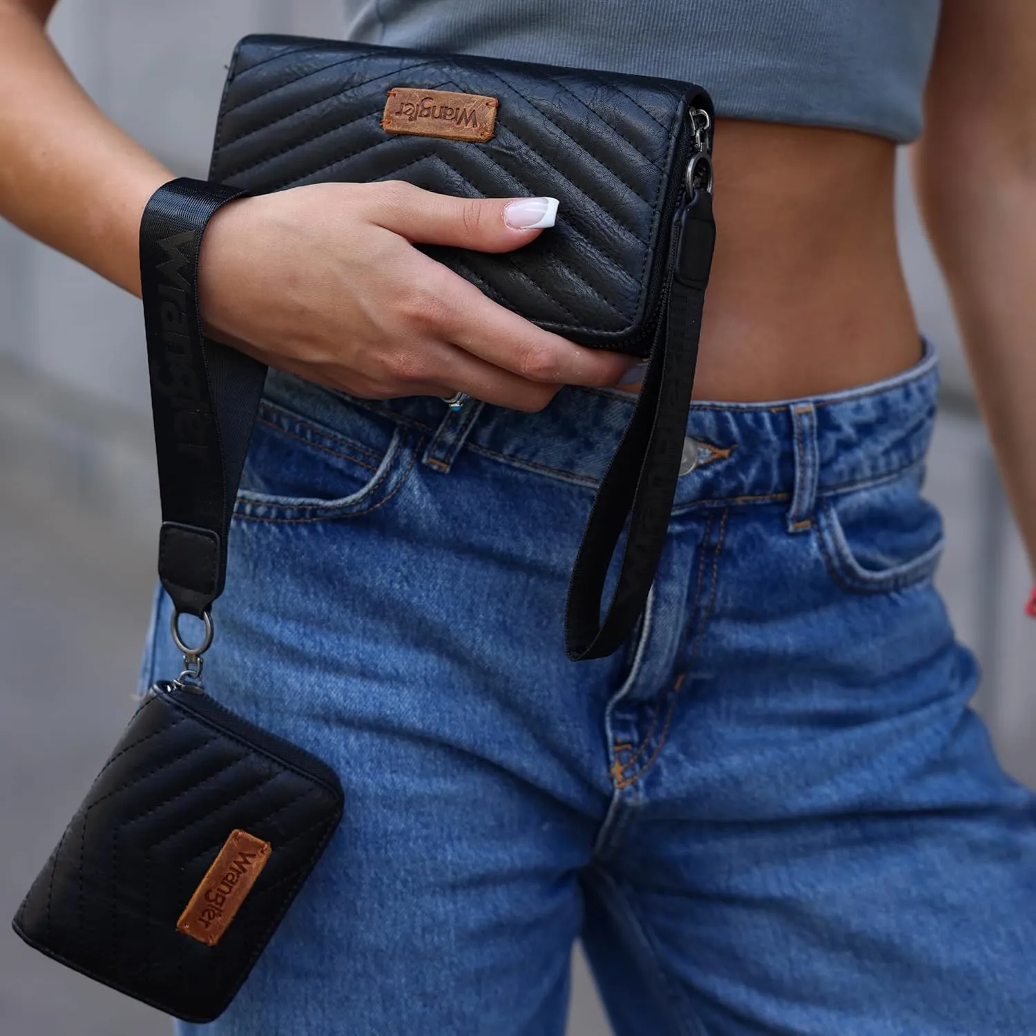 Montana West X Wrangler Black Womens Wallets Rfid Blocking Large and Small Wristlet Set Credit Cards Organizer Cash Cellphone