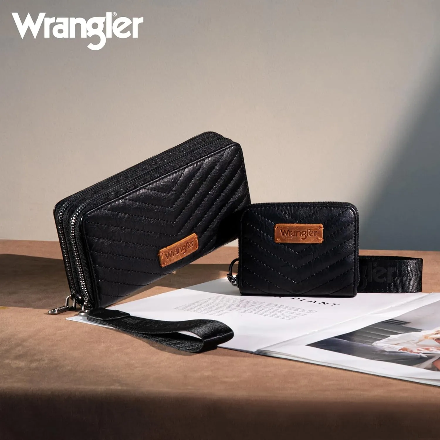 Montana West X Wrangler Black Womens Wallets Rfid Blocking Large and Small Wristlet Set Credit Cards Organizer Cash Cellphone