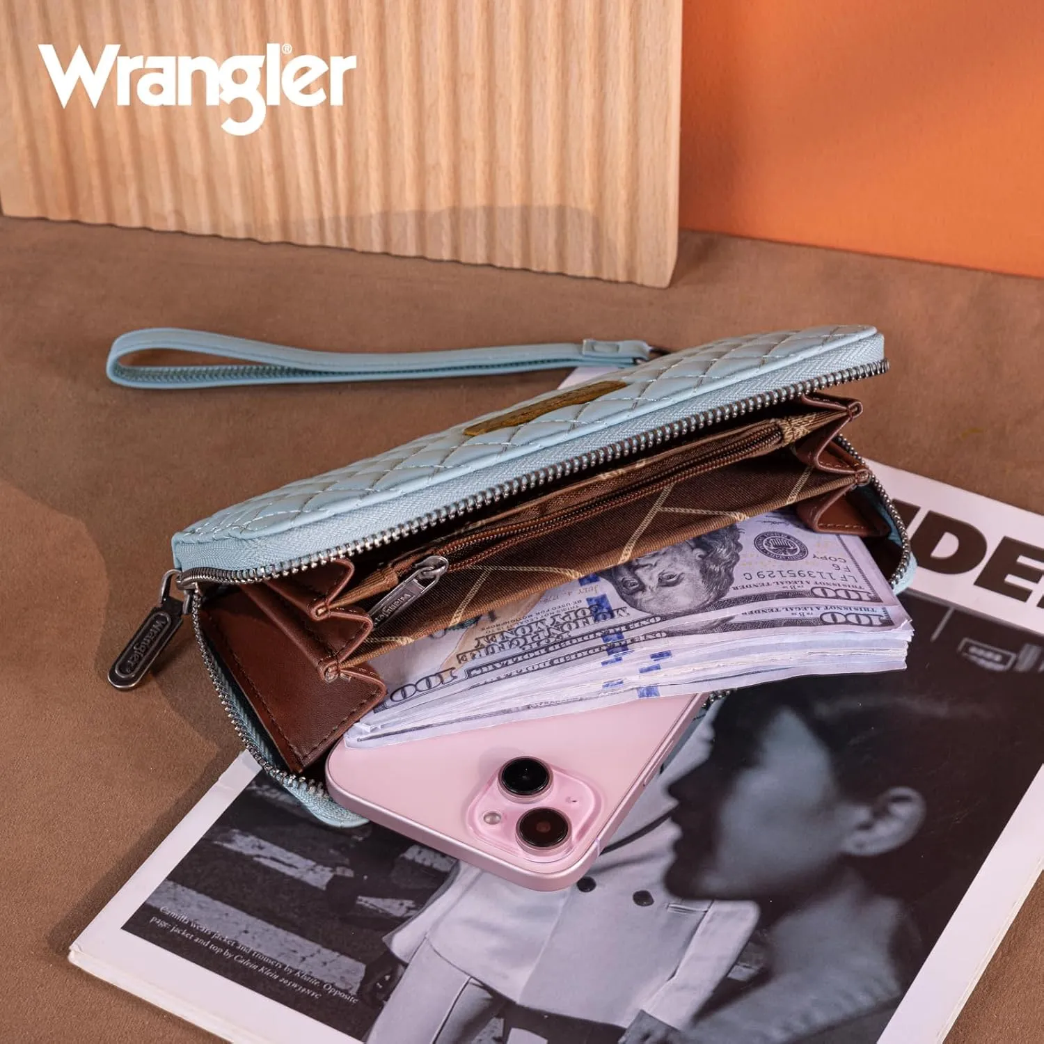 Montana West X Wrangler Large Quilted Wallet for Women with a Detachable Wristlet & Rfid Lining