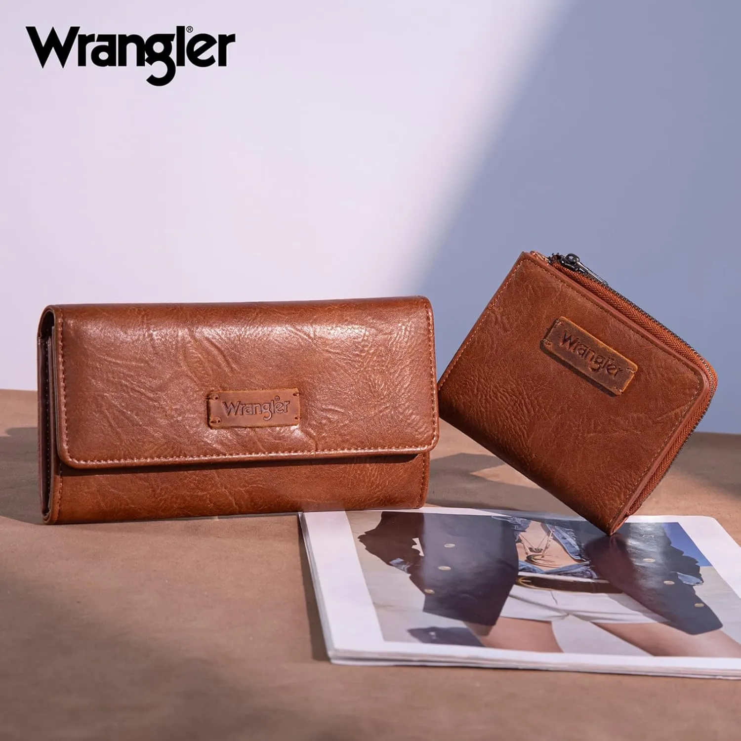 Montana West X Wrangler Wallet Women RFID Blocking Wallet Womens Large Brown Wallets for Women with ID Window Birthday Anniversary