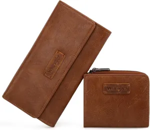 Montana West X Wrangler Wallet Women RFID Blocking Wallet Womens Large Brown Wallets for Women with ID Window Birthday Anniversary