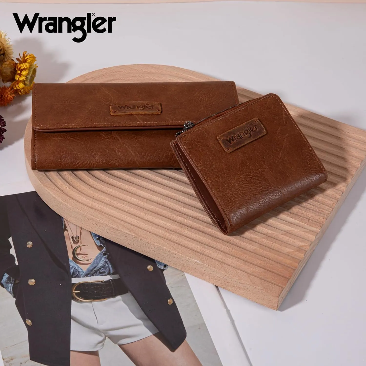 Montana West X Wrangler Wallet Women RFID Blocking Wallet Womens Large Brown Wallets for Women with ID Window Birthday Anniversary