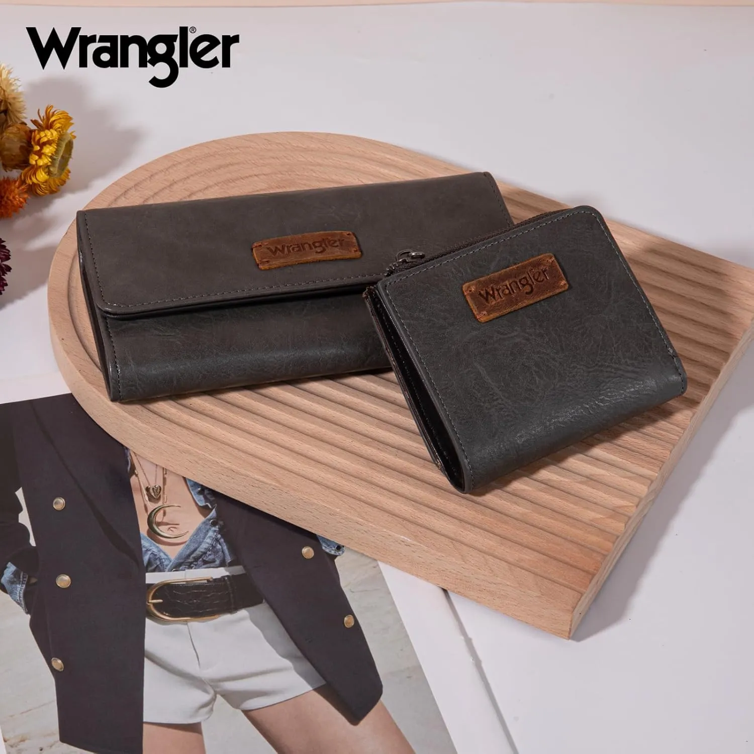 Montana West X Wrangler Women's wallets Set RFID Wallet for Women Large Capacity Wallet Women Female Ladies Tread Wallets with ID Window Birthday Anniversary