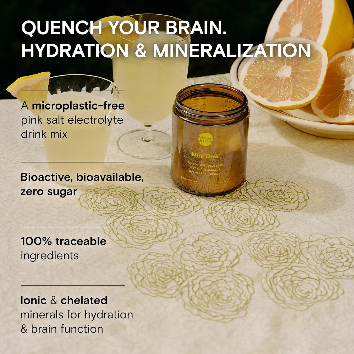 Moon Juice - Mini Dew Electrolytes Powder - Pomelo Grapefruit, 30 Servings - 2in1 Electrolytes & Minerals - Hydration & Brain Function - 3rd Party Tested - 100% Traceable - Sugar Free, Vegan, Non GMO