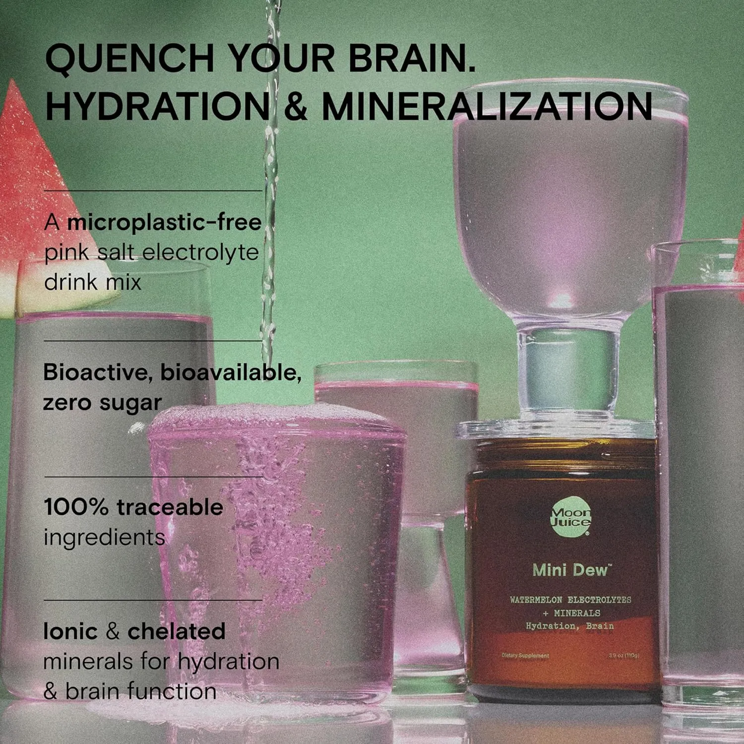 Moon Juice - Mini Dew Electrolytes Powder - Watermelon, 30 Servings - 2in1 Electrolytes & Minerals - Hydration & Brain Function - 3rd Party Tested - 100% Traceable - Sugar Free, Vegan, Non GMO, Keto