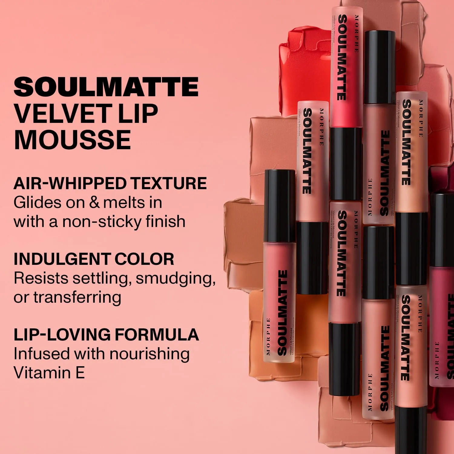 Morphe Soulmatte Velvet Lip Mousse Matte Lipstick - Air-Whipped, Soft Matte Lip Makeup with Vitamin E to Hydrate, Soften and Smooth Lips - Quick Crush (0.128 Oz)