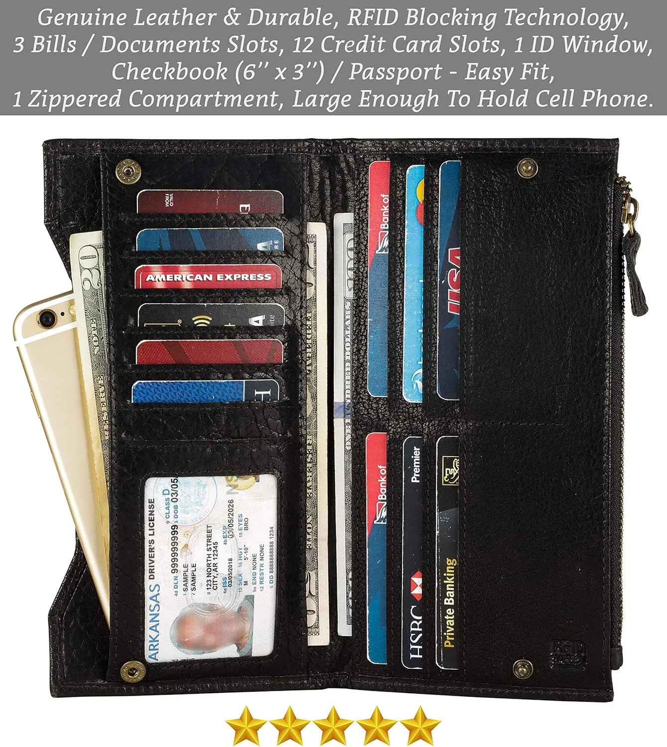 Mou Meraki Genuine Leather RFID Blocking Long Wallet – Vintage Bifold for Men