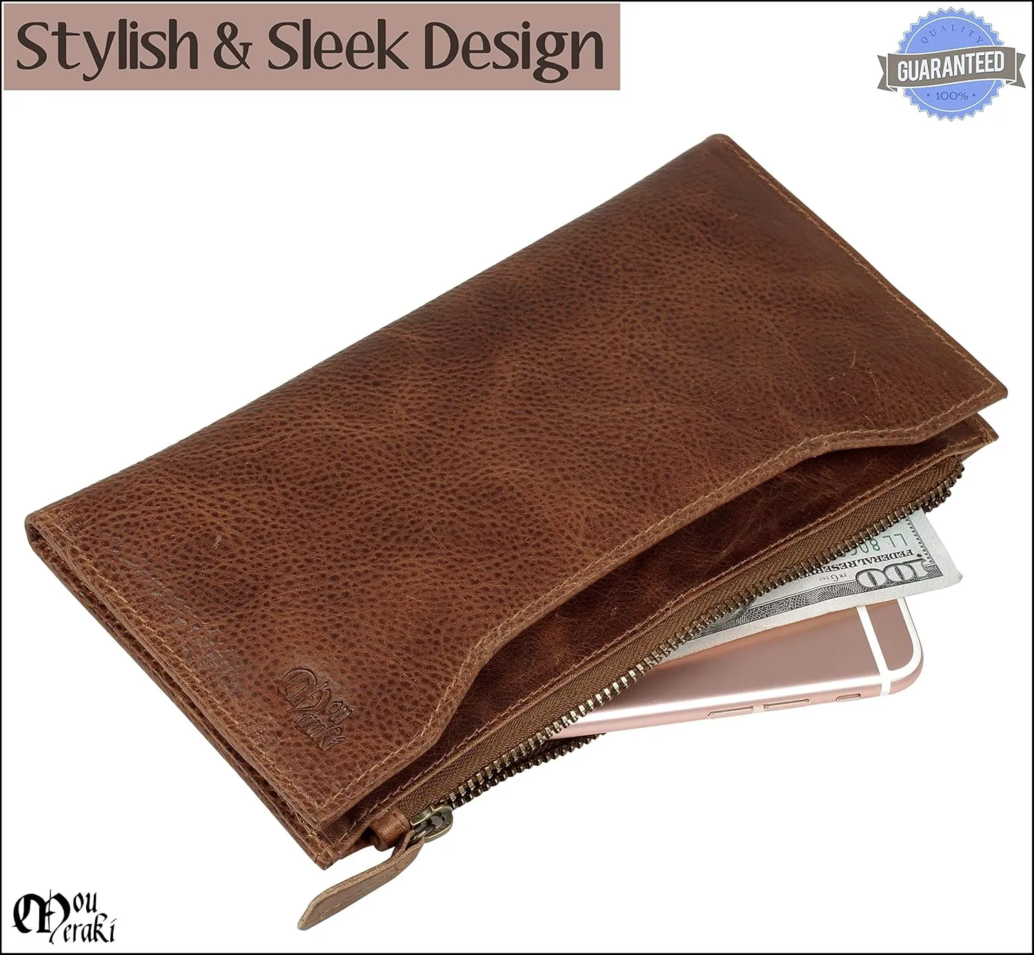 Mou Meraki Genuine Leather RFID Blocking Long Wallet – Vintage Bifold for Men