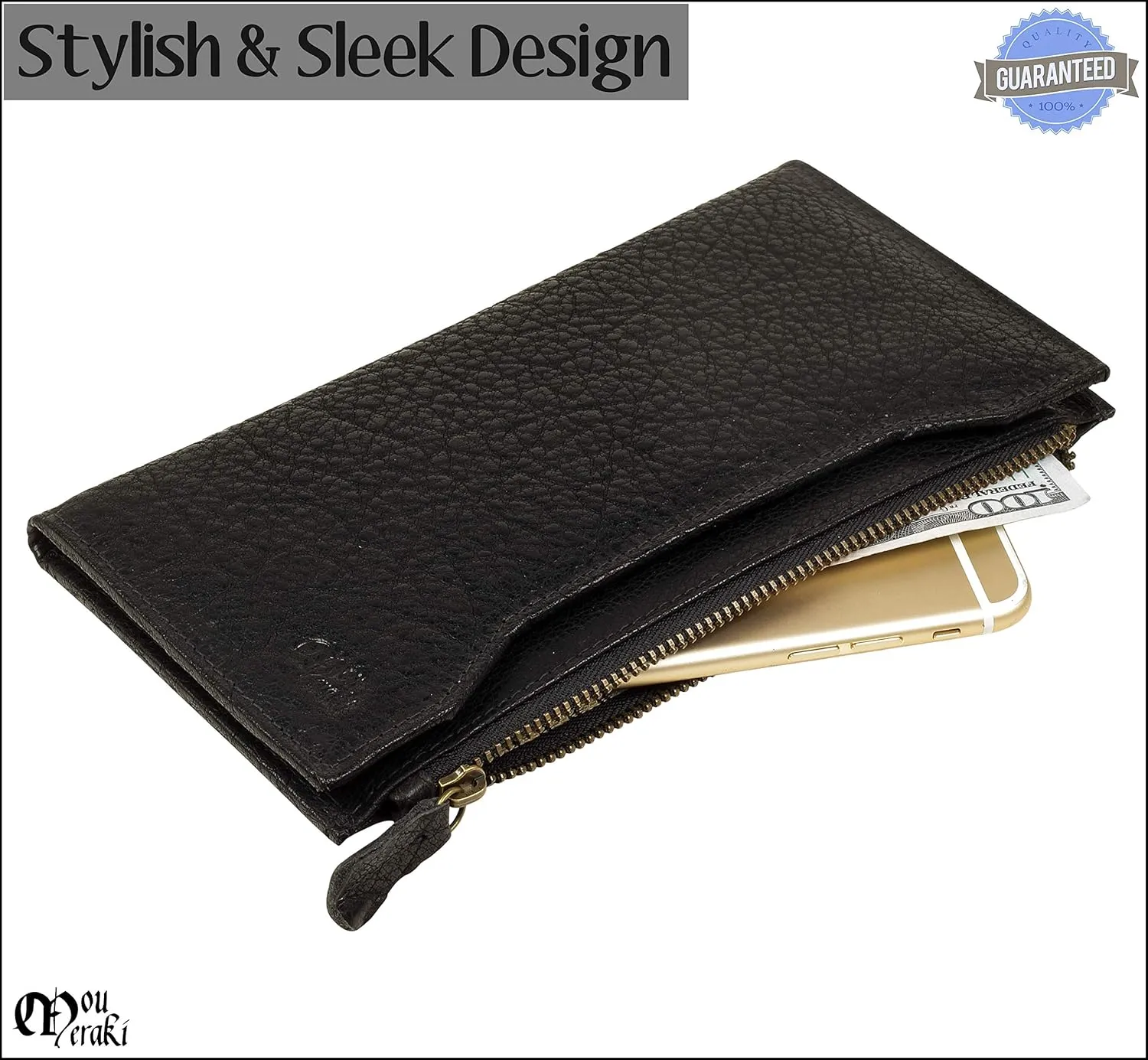 Mou Meraki Genuine Leather RFID Blocking Long Wallet – Vintage Bifold for Men