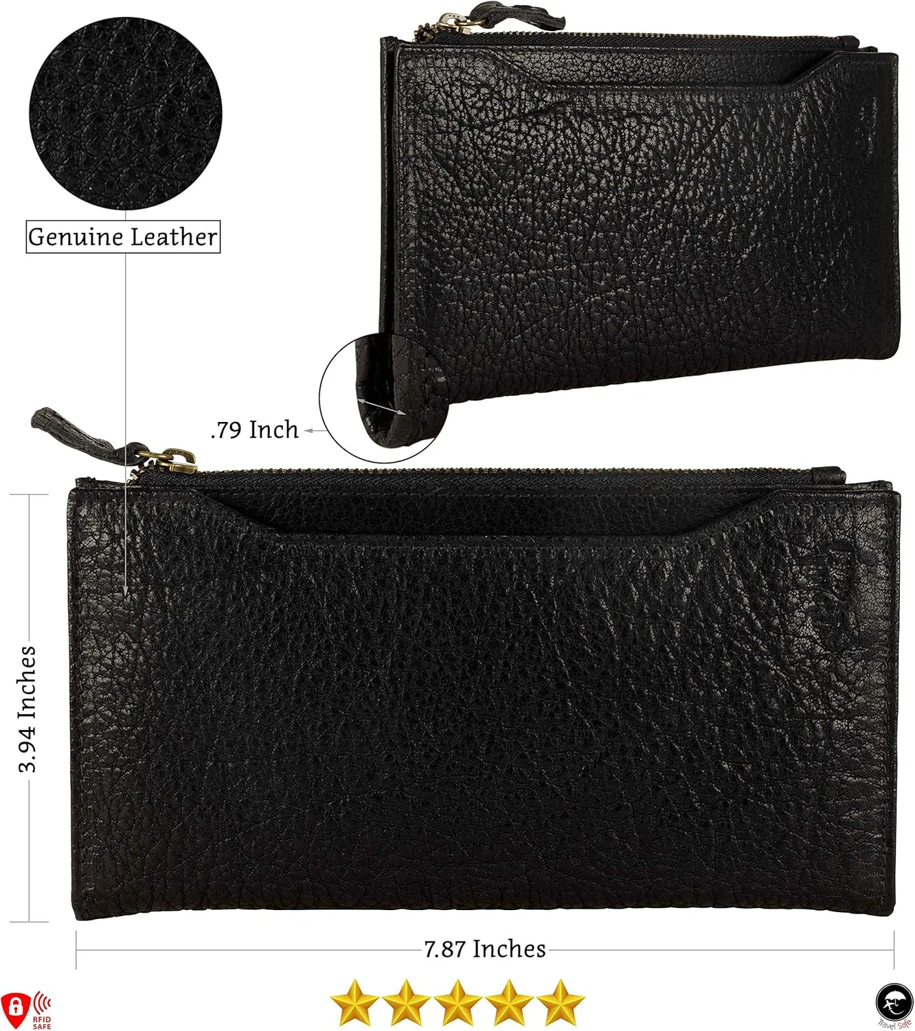 Mou Meraki Genuine Leather RFID Blocking Long Wallet – Vintage Bifold for Men
