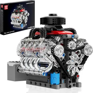 Mould King Mini V8 Engine Kits That Runs, Build Your Own Visible Car Motor, Physical Science Experiment Models for Teens, Best STEM Toy Gifts for Kids and Adult 10171 (487 Pcs)