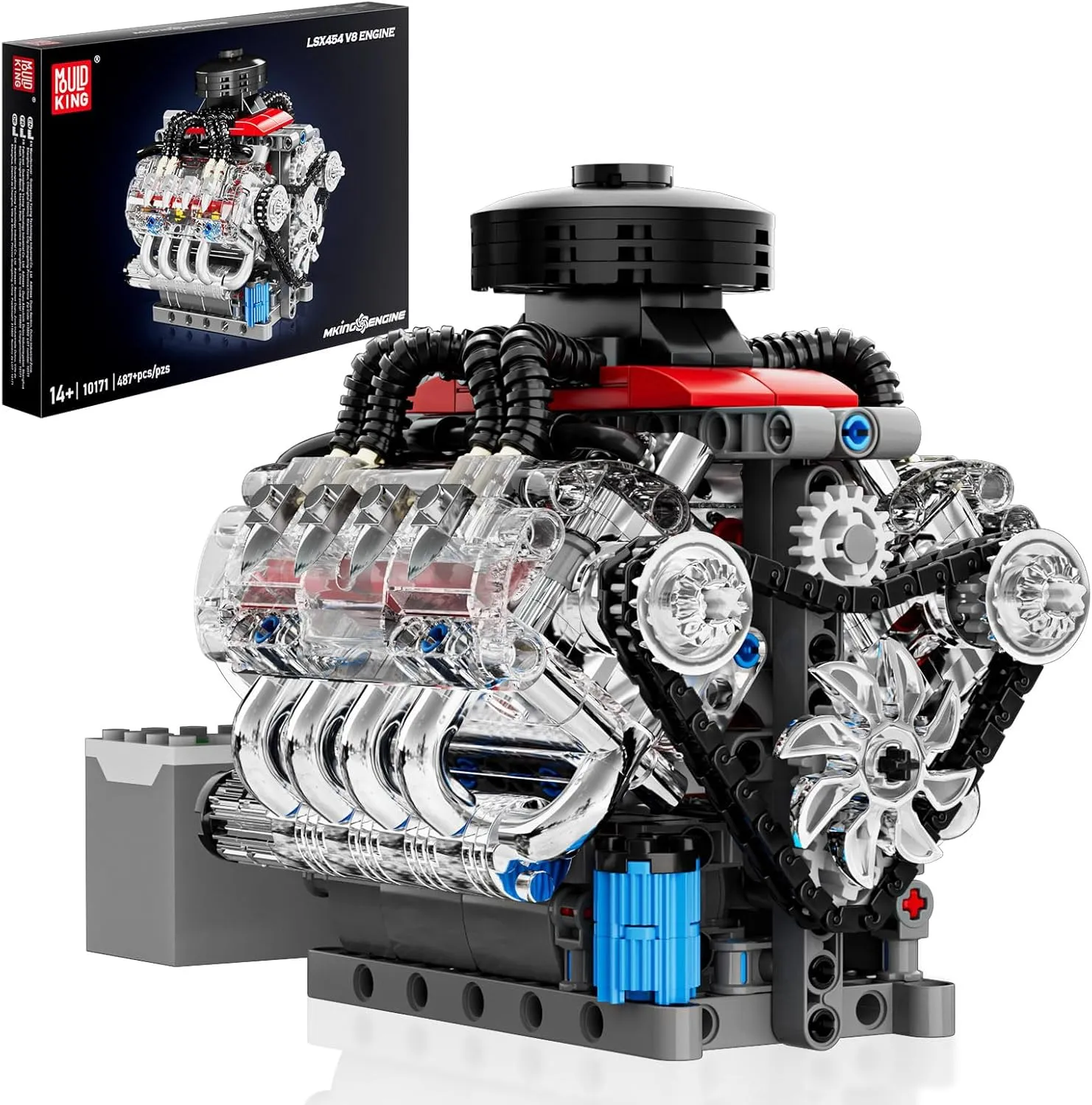 Mould King Mini V8 Engine Kits That Runs, Build Your Own Visible Car Motor, Physical Science Experiment Models for Teens, Best STEM Toy Gifts for Kids and Adult 10171 (487 Pcs)