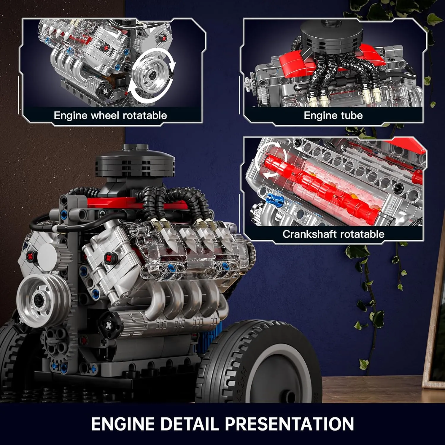 Mould King Mini V8 Engine Kits That Runs, Build Your Own Visible Car Motor, Physical Science Experiment Models for Teens, Best STEM Toy Gifts for Kids and Adult 10171 (487 Pcs)