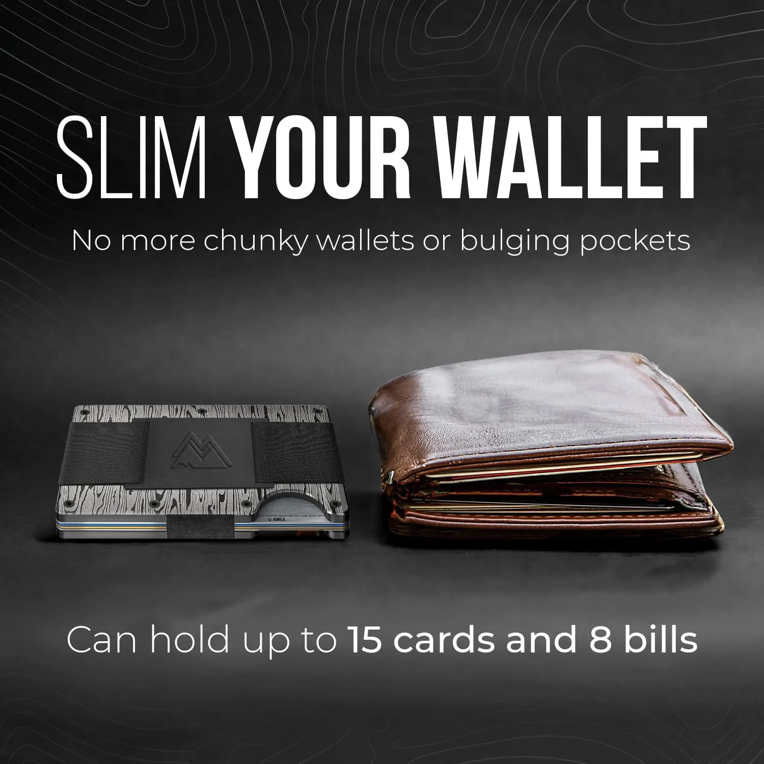 Mountain Voyage Co Minimalist Cash Strap - Slim RFID Blocking Wallet for Men & Women - Scratch Resistant, Credit Card Holder, Easily Removable Money & Cards, Aluminium Wallet (Damascus Aluminum)