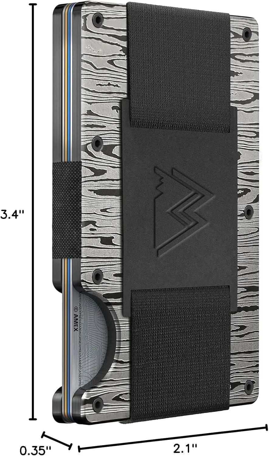 Mountain Voyage Co Minimalist Cash Strap - Slim RFID Blocking Wallet for Men & Women - Scratch Resistant, Credit Card Holder, Easily Removable Money & Cards, Aluminium Wallet (Damascus Aluminum)