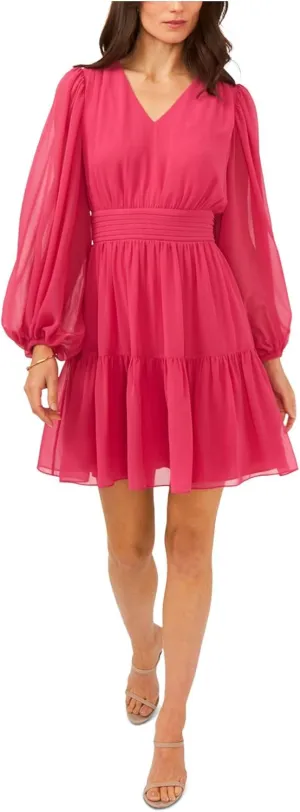 MSK Womens Petites Tiered Chiffon Fit & Flare Dress Pink S