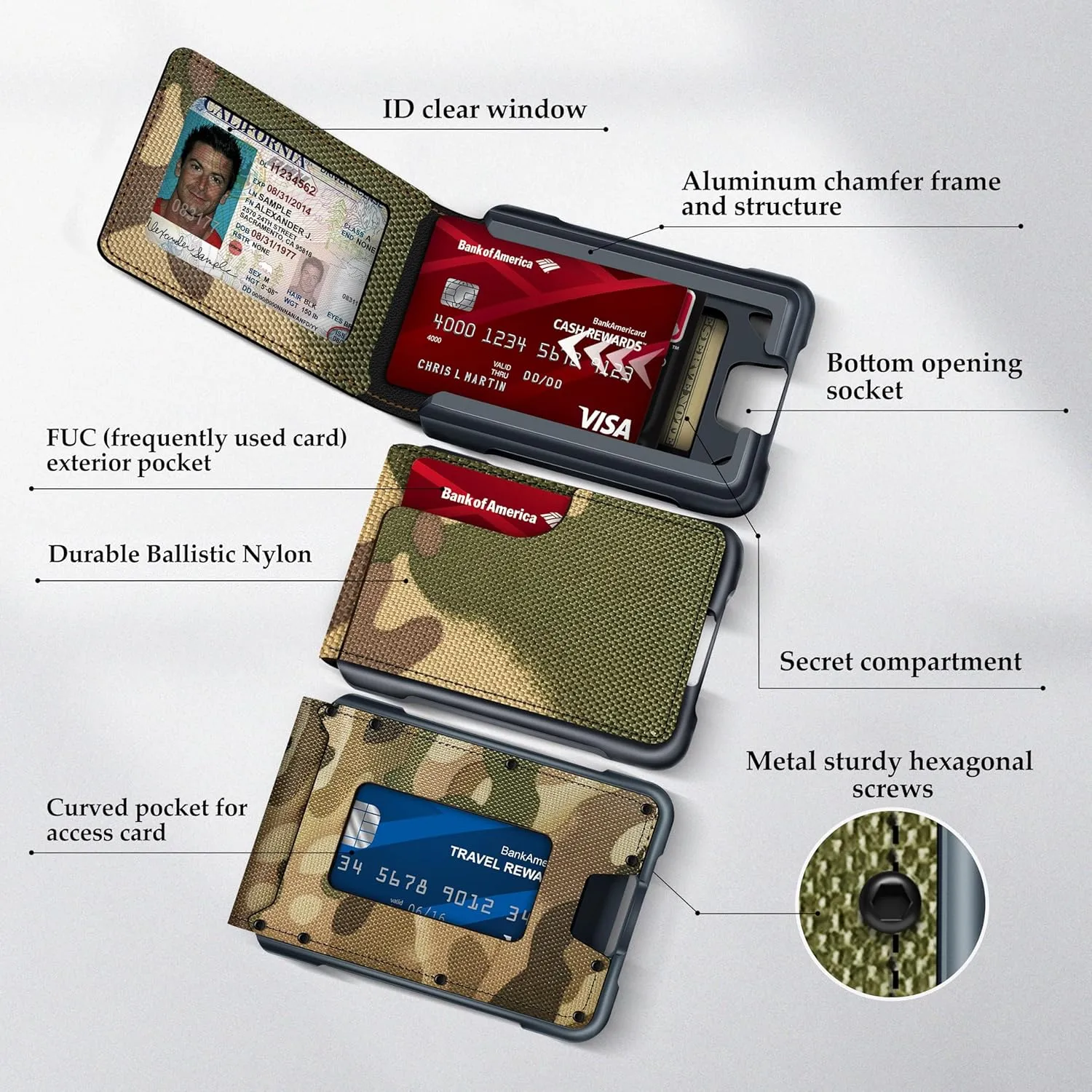 MURADIN Mens Wallet Tactical Bifold Wallets for Men Metal RFID Blocking Aluminum Money Cards Holder Gifts for Men