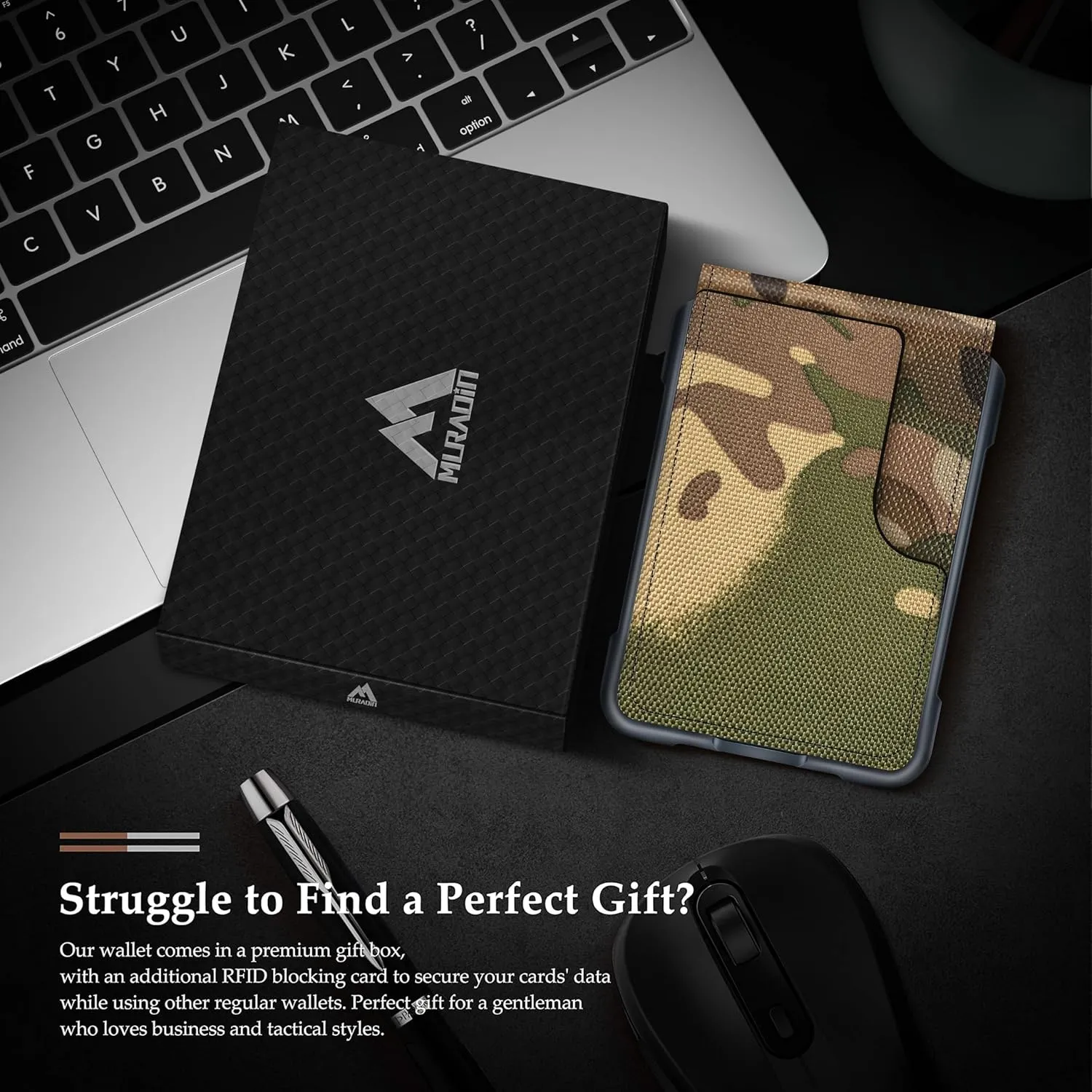 MURADIN Mens Wallet Tactical Bifold Wallets for Men Metal RFID Blocking Aluminum Money Cards Holder Gifts for Men