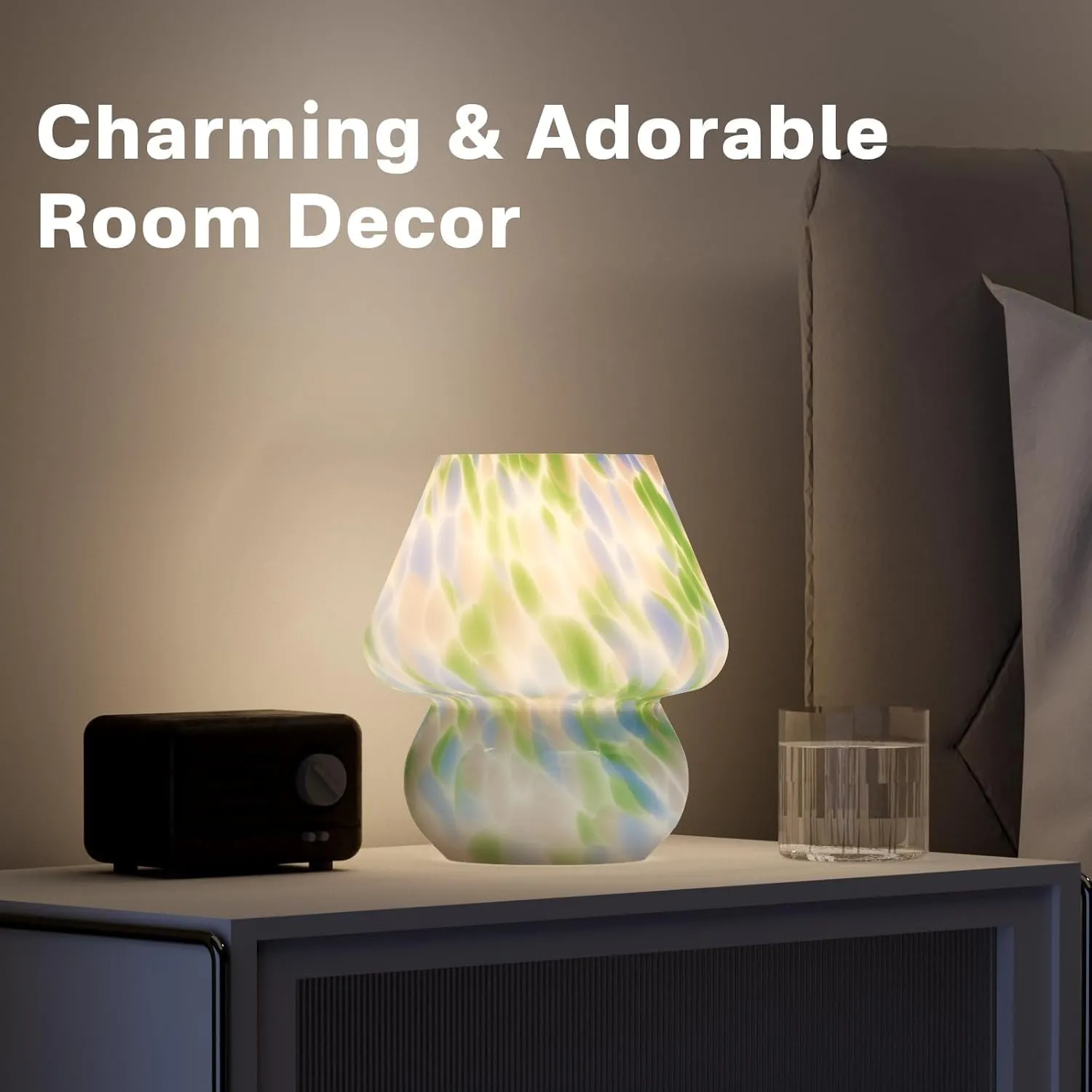 Mushroom Lamp Table Lamp for Bedroom,Small Desk Bedside Lamps for Living Room,Mushroom Decor Cute Mini Modern Mid Century Lamps for Night Stands,Aesthetic Home Living Room Decor(Green)