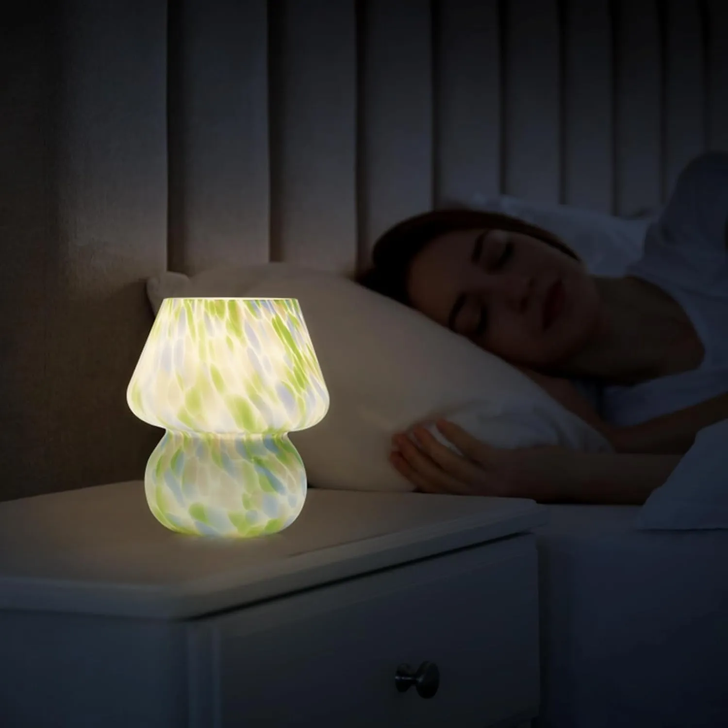 Mushroom Lamp Table Lamp for Bedroom,Small Desk Bedside Lamps for Living Room,Mushroom Decor Cute Mini Modern Mid Century Lamps for Night Stands,Aesthetic Home Living Room Decor(Green)