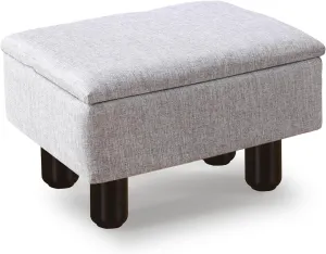 Mxfurhawa Ottoman Foot Stool with Storage Modern Small Foot Rest Step Stool Linen Rectangular Footstool Ottomans with Solid Wood Legs Under Desk for Makeup Room Living Room Bedroom (Grey)