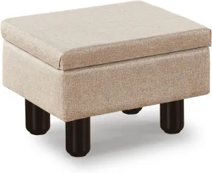 Mxfurhawa Ottoman Foot Stool with Storage Modern Small Foot Rest Step Stool Linen Rectangular Footstool Ottomans with Solid Wood Legs Under Desk for Makeup Room Living Room Bedroom (Khaki)