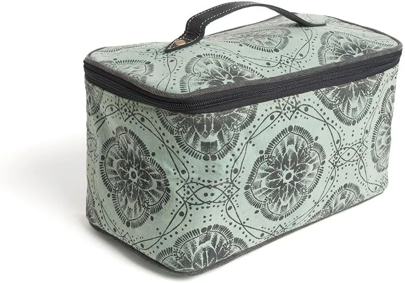 Myra Bag Makeup Bag for Women - Upcycled Western Canvas and Leather Cosmetic Toiletry Bag Tea, S-9544