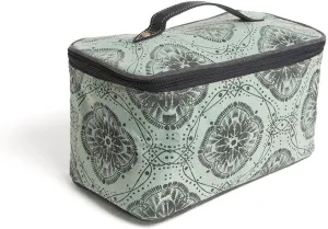 Myra Bag Makeup Bag for Women - Upcycled Western Canvas and Leather Cosmetic Toiletry Bag Tea, S-9544