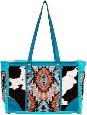 Myra Bag Shoulder Bag for Women - Western Upcycled Hairon Canvas & Leather Handbag Blue