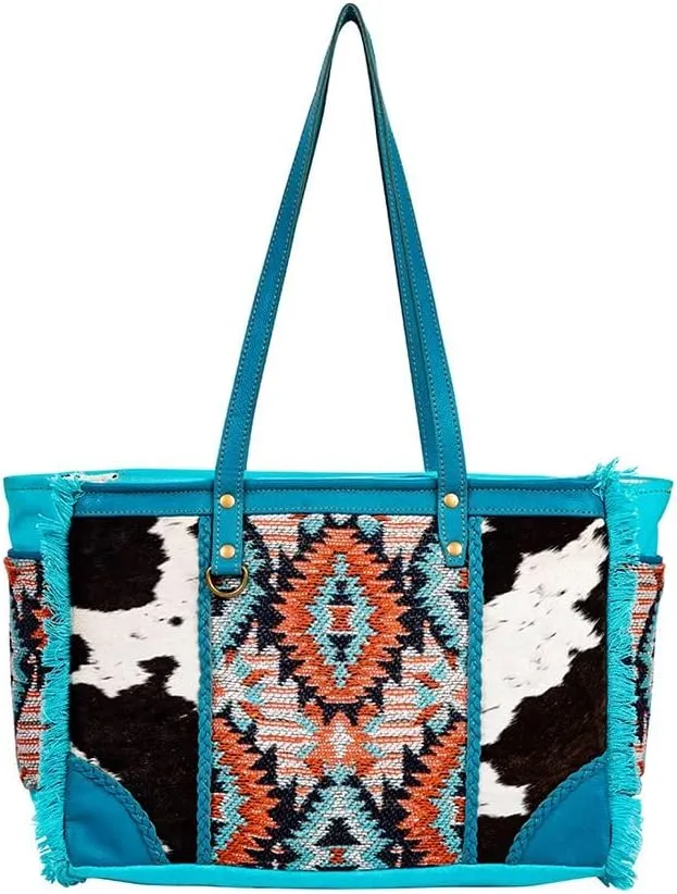 Myra Bag Shoulder Bag for Women - Western Upcycled Hairon Canvas & Leather Handbag Blue