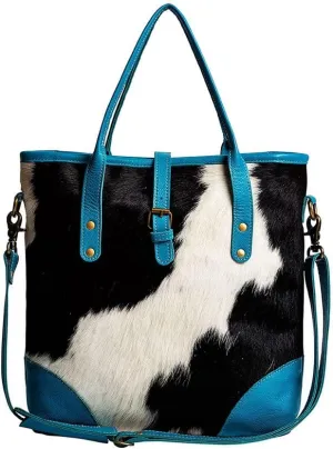Myra Bag Shoulder Bag for Women - Western Upcycled Hairon Canvas & Leather Handbag Blue