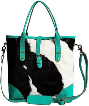 Myra Bag Shoulder Bag for Women - Western Upcycled Hairon Canvas & Leather Handbag Turquoise
