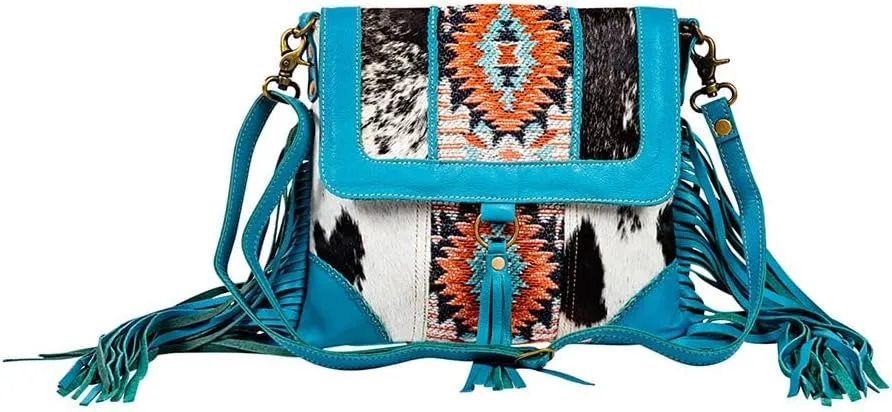 Myra Bag Shoulder Bag for Women - Western Upcycled Hairon Canvas & Leather Tassel Bag
