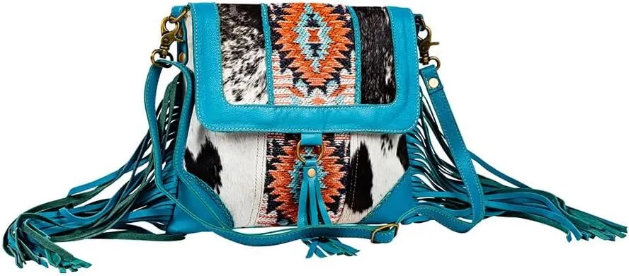 Myra Bag Shoulder Bag for Women - Western Upcycled Hairon Canvas & Leather Tassel Bag