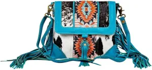Myra Bag Shoulder Bag for Women - Western Upcycled Hairon Canvas & Leather Tassel Bag