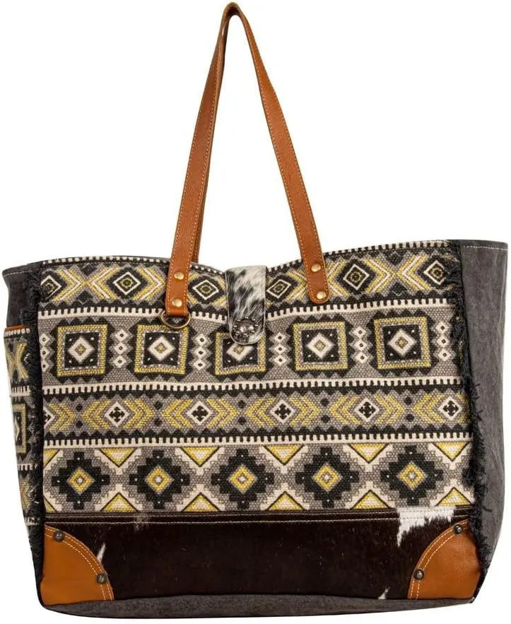 Myra Bag Weekender Bag for Women - Western Upcycled Canvas & Leather Shoulder Bag Bison Ridge