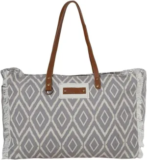 Myra Bag Weekender Bag for Women - Western Upcycled Canvas & Leather Shoulder Bag - Mist Weaver