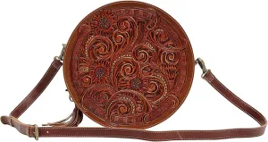 Myra Bag Western Leather Round Bag for Women - Crossbody Purse Shoulder Bag Crimson Orchid