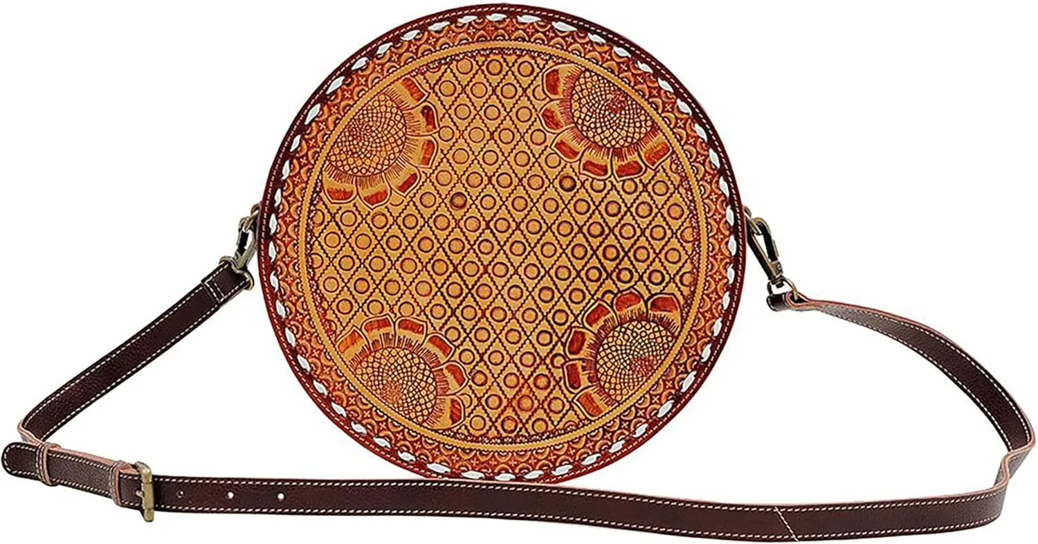 Myra Bag Western Leather Round Bag for Women - Crossbody Purse Shoulder Bag Lily Bloom