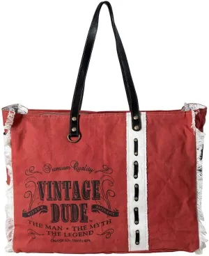 Myra Bag Western Leather Weekender Bag for Women, Upcycled Canvas Shoulder Bag - Western Vintage
