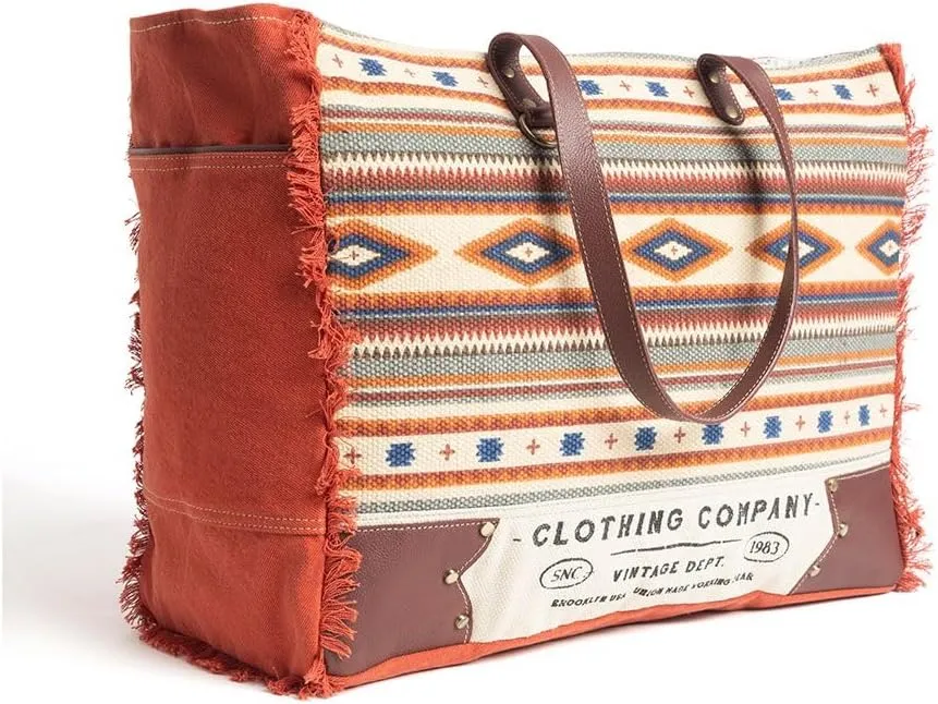Myra Bag Western Leather Weekender Bag for Women - Upcycled Shoulder Handbag