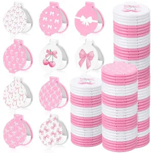 Namalu 100 Pcs Coquette Pink Bow Compact Mirrors Bulk Round Portable Makeup Travel Mini Mirror Aesthetic Preppy Gifts for Women Double Sided 2.8 Inch Makeup Favor for Purse Party Bridal Baby Shower