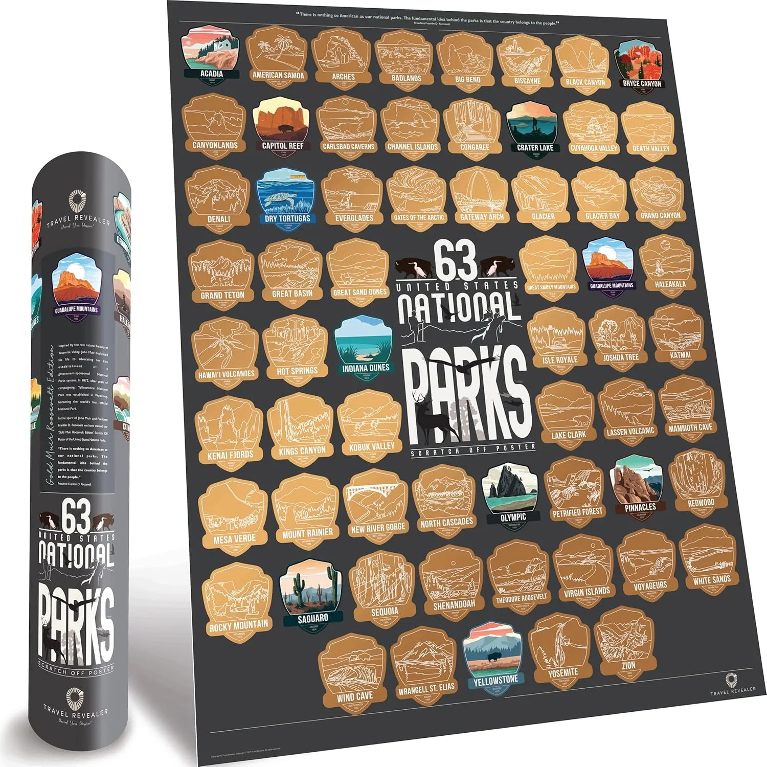 National Parks Scratch Off Poster 17x24" Large US National Parks Scratch Off Map | All 63 National Parks of the United States - Travel Bucket List - Gift for Travelers - Road Trip Adventure Checklist - Pop Chart Bucket List