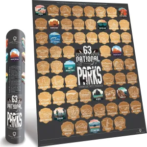 National Parks Scratch Off Poster 17x24" Large US National Parks Scratch Off Map | All 63 National Parks of the United States - Travel Bucket List - Gift for Travelers - Road Trip Adventure Checklist - Pop Chart Bucket List